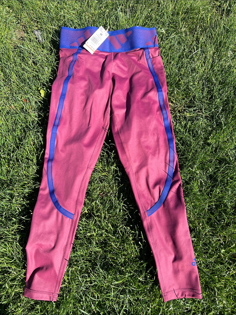 adidas women’s Pink Leggings with Blue Accent Waistband